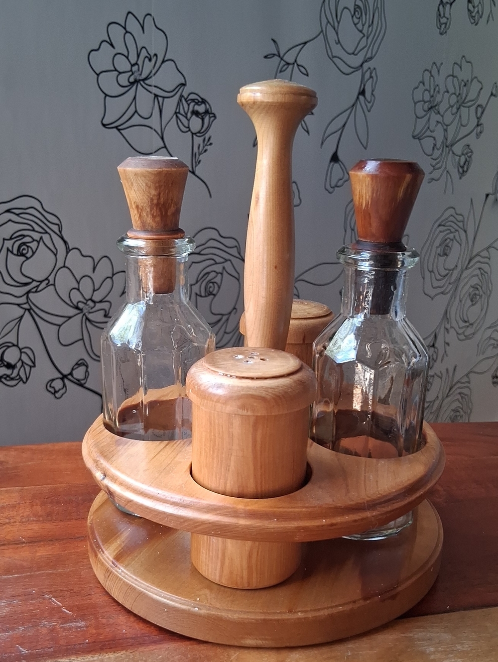 Vintage Nawentü Cruet Set Of Oil And Sal Wool Imported From Chile